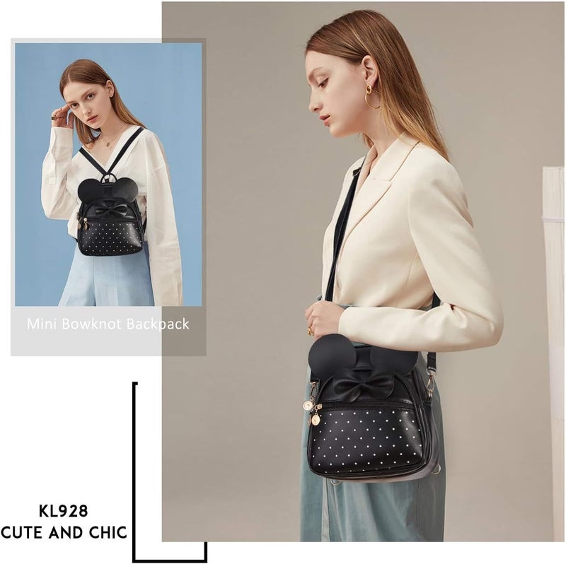 KL928 Girls Mini Backpack Bowknot Polka Dot Cute Small Daypacks Convertible Shoulder Bag Purse for Women - Image 5